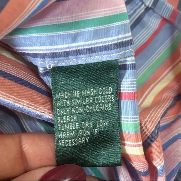 Lauren Ralph Lauren Multicolor Striped Button Front Shirt Size L 100% Cotton - Picture 5 of 10